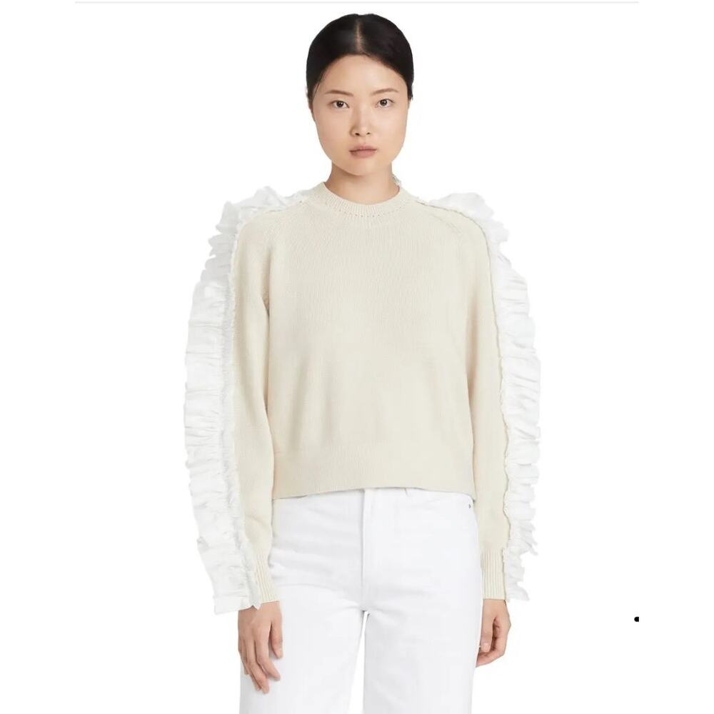 Aje Anais Cream Cotton Knit Sweater‎ Ruffle Sleeve Size M